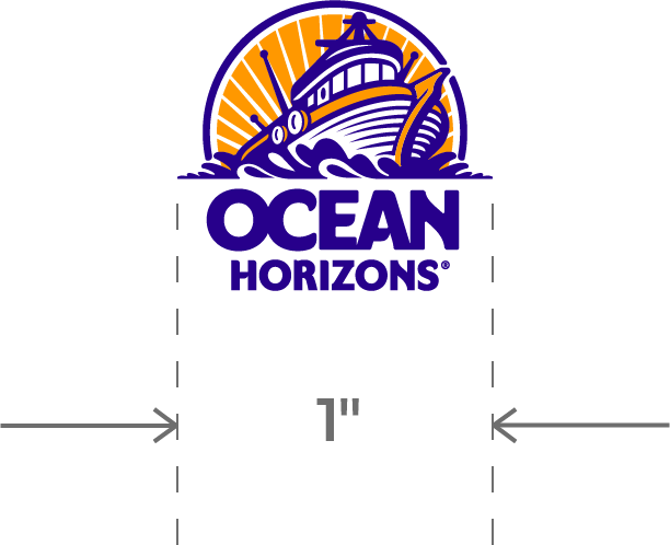 Ocean Horizons Logo with diagraming showing the minimum width.