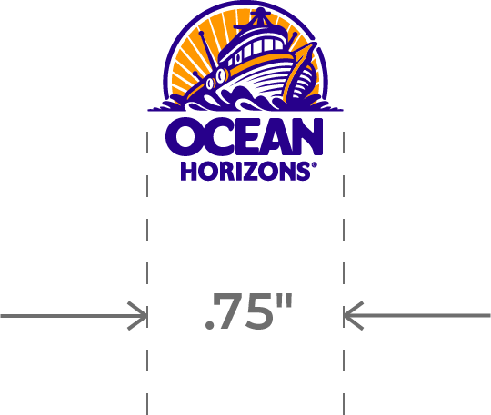 Ocean Horizons Logo with diagraming showing the minimum width.